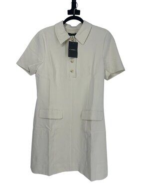 J. Crew Shirtdress 12 Ivory Mini Shift Classic Mod Tailored Short Sleeve Pockets